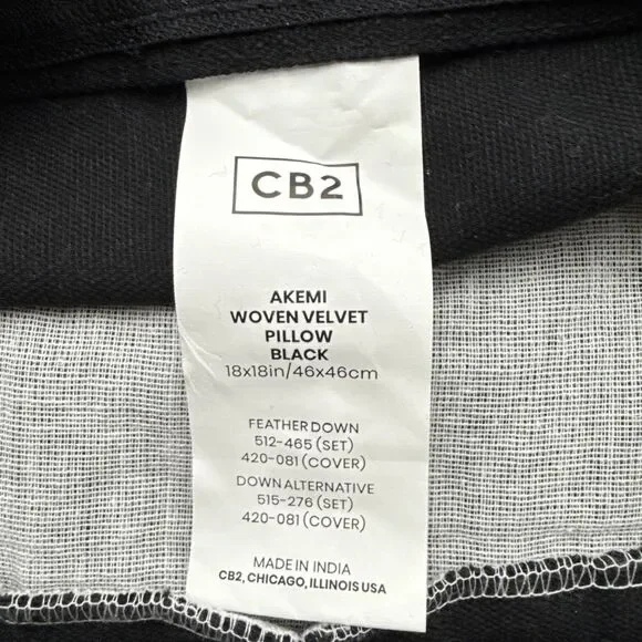 (2)CB2 Akemi Black Woven Velvet Decorative Throw Pillow Covers 18x18 100% Cotton - Picture 3 of 6